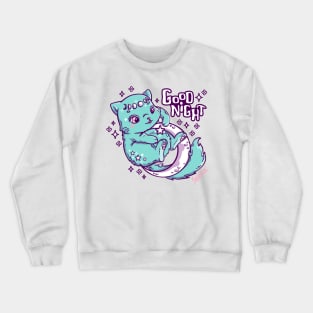 Good night kitten chasing stars on the moon Crewneck Sweatshirt